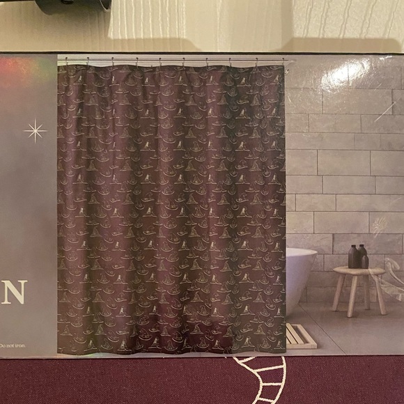 Halloween Shower Curtain, Purple Shower Curtain With Silver Witch Hats 72” x 72” - Picture 8 of 11